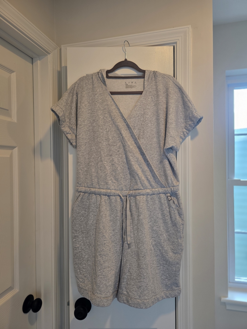 Gray Short-Sleeve Wrap Romper